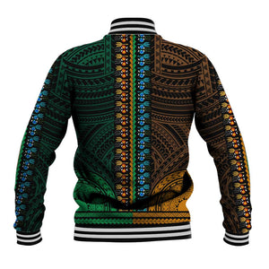 African Dashiki and Polynesian Pattern Baseball Jacket Half Green-Gold
