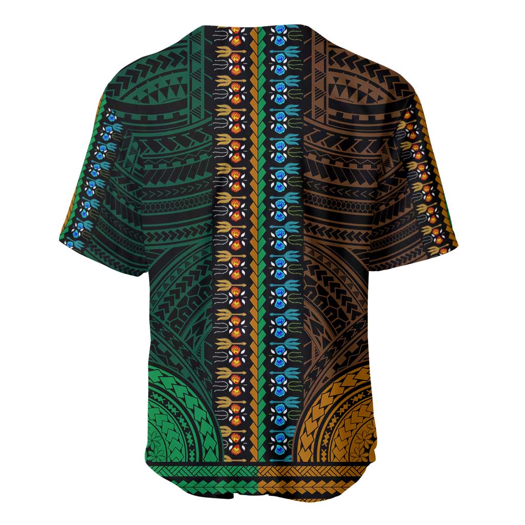 African Dashiki and Polynesian Pattern Baseball Jersey Half Green-Gold