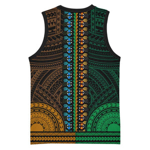 African Dashiki and Polynesian Pattern Basketball Jersey Half Green-Gold - African Pride