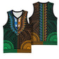 African Dashiki and Polynesian Pattern Basketball Jersey Half Green-Gold - African Pride