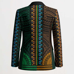 African Dashiki and Polynesian Pattern Blazer Half Green-Gold