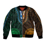 African Dashiki and Polynesian Pattern Bomber Jacket Half Green-Gold