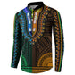 African Dashiki and Polynesian Pattern Button Sweatshirt Half Green-Gold