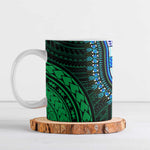 African Dashiki and Polynesian Pattern Ceramic Mug Half Green-Gold