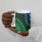 African Dashiki and Polynesian Pattern Ceramic Mug Half Green-Gold