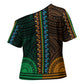 African Dashiki and Polynesian Pattern Cross Shoulder Shirt Half Green-Gold