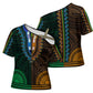 African Dashiki and Polynesian Pattern Cross Shoulder Shirt Half Green-Gold