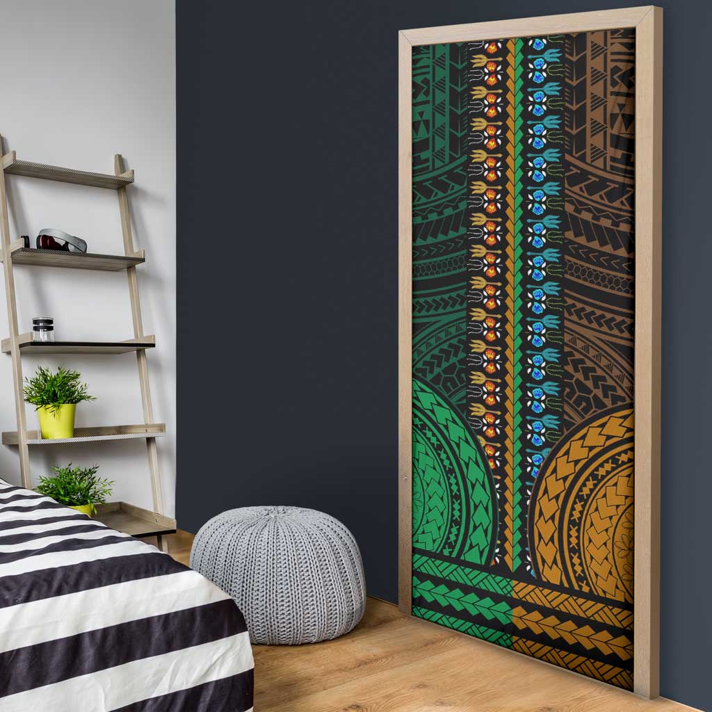 African Dashiki and Polynesian Pattern Door Cover Half Green-Gold