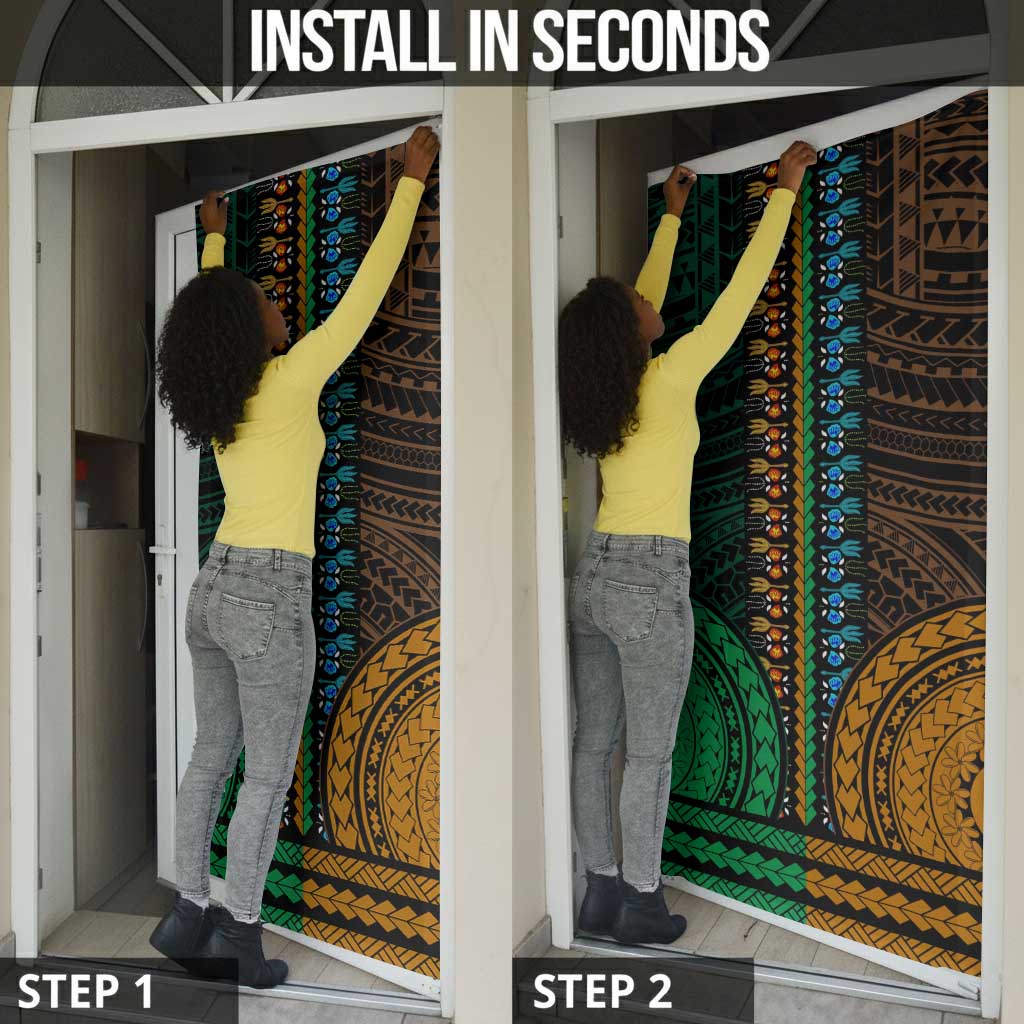 African Dashiki and Polynesian Pattern Door Cover Half Green-Gold