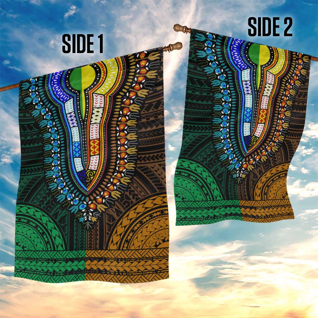 African Dashiki and Polynesian Pattern Garden Flag Half Green-Gold
