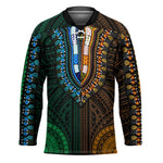 African Dashiki and Polynesian Pattern Hockey Jersey Half Green-Gold
