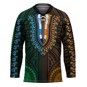 African Dashiki and Polynesian Pattern Hockey Jersey Half Green-Gold