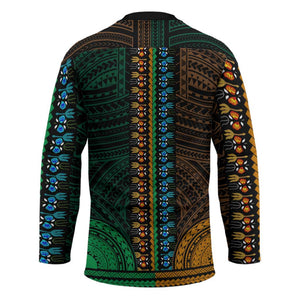 African Dashiki and Polynesian Pattern Hockey Jersey Half Green-Gold