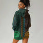 African Dashiki and Polynesian Pattern Hoodie Dress Half Green-Gold