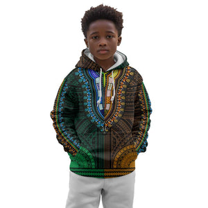 African Dashiki and Polynesian Pattern Kid Hoodie Half Green-Gold