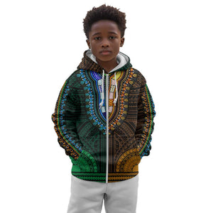African Dashiki and Polynesian Pattern Kid Hoodie Half Green-Gold