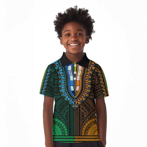 African Dashiki and Polynesian Pattern Kid Polo Shirt Half Green-Gold