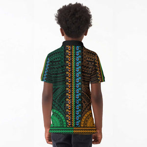 African Dashiki and Polynesian Pattern Kid Polo Shirt Half Green-Gold