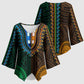 African Dashiki and Polynesian Pattern Kimono Sleeve Blouse Half Green-Gold