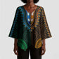 African Dashiki and Polynesian Pattern Kimono Sleeve Blouse Half Green-Gold