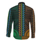 African Dashiki and Polynesian Pattern Long Sleeve Button Shirt Half Green-Gold