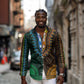 African Dashiki and Polynesian Pattern Long Sleeve Button Shirt Half Green-Gold