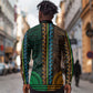 African Dashiki and Polynesian Pattern Long Sleeve Button Shirt Half Green-Gold