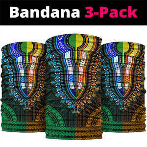 African Dashiki and Polynesian Pattern Neck Gaiter Half Green-Gold LT9