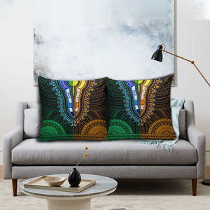 African Dashiki and Polynesian Pattern Pillow Cover Half Green-Gold