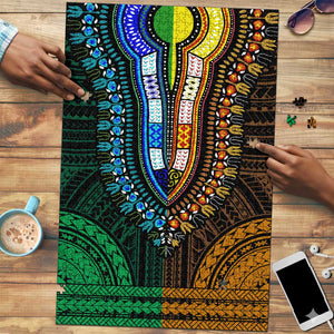 African Dashiki and Polynesian Pattern Puzzle Half Green-Gold
