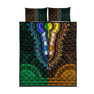 African Dashiki and Polynesian Pattern Quilt Bed Set Half Green-Gold