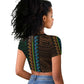African Dashiki and Polynesian Pattern Raglan Cropped T shirt Half Green-Gold