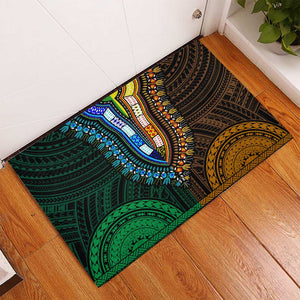 African Dashiki and Polynesian Pattern Rubber Doormat Half Green-Gold