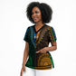 African Dashiki and Polynesian Pattern Scrub Top Half Green-Gold