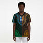 African Dashiki and Polynesian Pattern Scrub Top Half Green-Gold