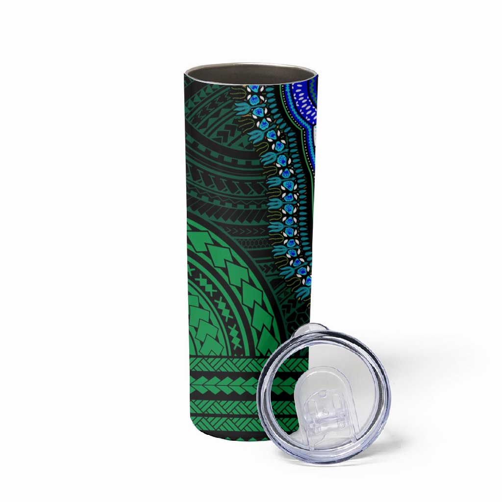 African Dashiki and Polynesian Pattern Skinny Tumbler Half Green-Gold