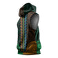 African Dashiki and Polynesian Pattern Sleeveless Hoodie Half Green-Gold - African Pride