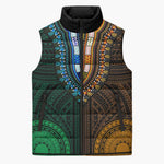 African Dashiki and Polynesian Pattern Sleeveless Puffer Jacket Half Green-Gold