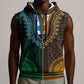 African Dashiki and Polynesian Pattern Sleeveless Zip Hoodie Half Green-Gold - African Pride