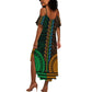 African Dashiki and Polynesian Pattern Summer Maxi Dress Half Green-Gold