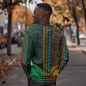 African Dashiki and Polynesian Pattern Sweatshirt Half Green-Gold