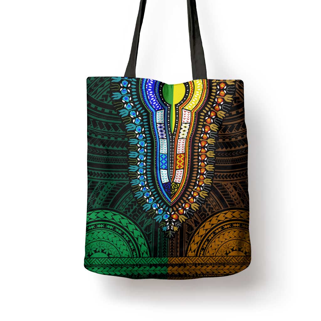 African Dashiki and Polynesian Pattern Tote Bag Half Green-Gold