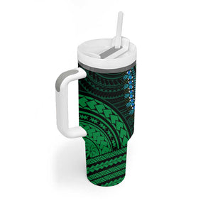 African Dashiki and Polynesian Pattern Tumbler With Handle Half Green-Gold