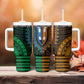 African Dashiki and Polynesian Pattern Tumbler With Handle Half Green-Gold