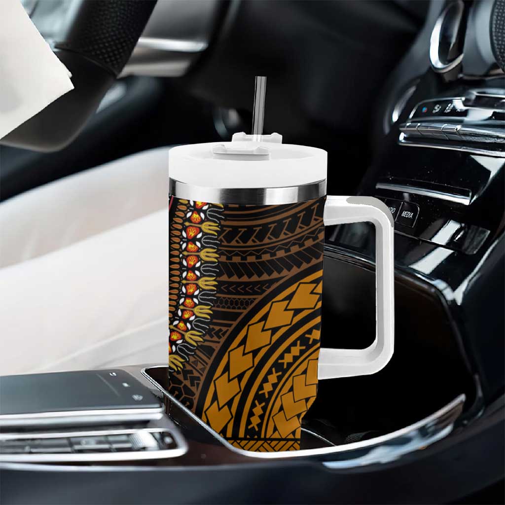 African Dashiki and Polynesian Pattern Tumbler With Handle Half Green-Gold