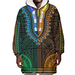 African Dashiki and Polynesian Pattern Wearable Blanket Hoodie Half Green-Gold