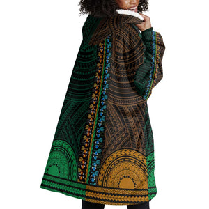 African Dashiki and Polynesian Pattern Wearable Blanket Hoodie Half Green-Gold
