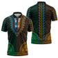 African Dashiki and Polynesian Pattern Zipper Polo Shirt Half Green-Gold