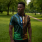 African Dashiki and Polynesian Pattern Zipper Polo Shirt Half Green-Gold