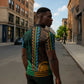 African Dashiki and Polynesian Pattern Zipper Polo Shirt Half Green-Gold
